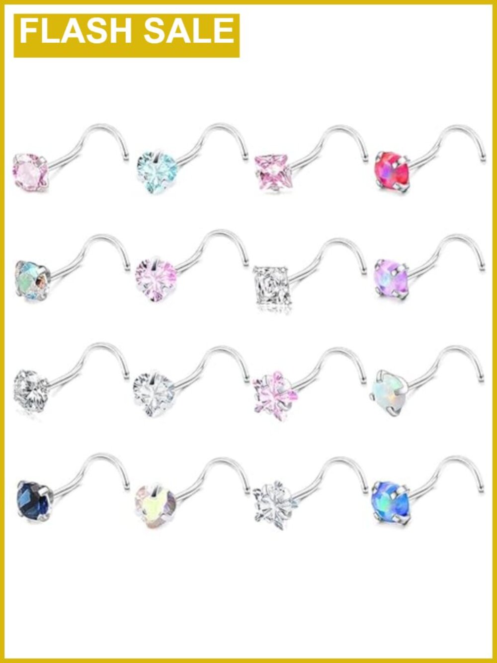 16Pc 316L Surgical Steel Nose Rings Studs Hypoallergenic Screw